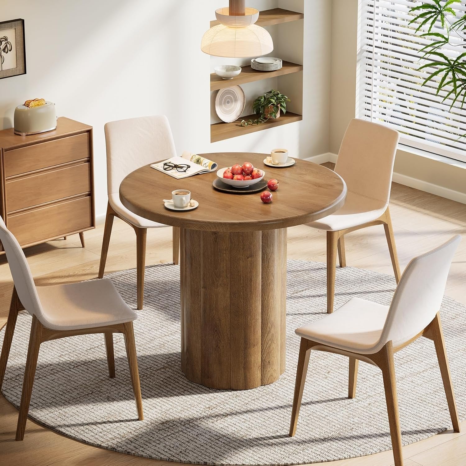 80 cm Runder Esstisch für 2-4 Personen, Küchentisch mit stabiler Basis in Braun