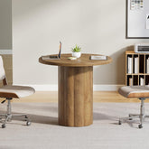 80 cm Runder Konferenztisch für 4 Personen, Bürotisch mit stabiler Basis in Braun 3