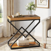 Moderner Beistelltisch mit Stauraum, robustes X-Form Metallgestell in Braun und Schwarz fuer Wohnzimmer und Schlafzimmer 3