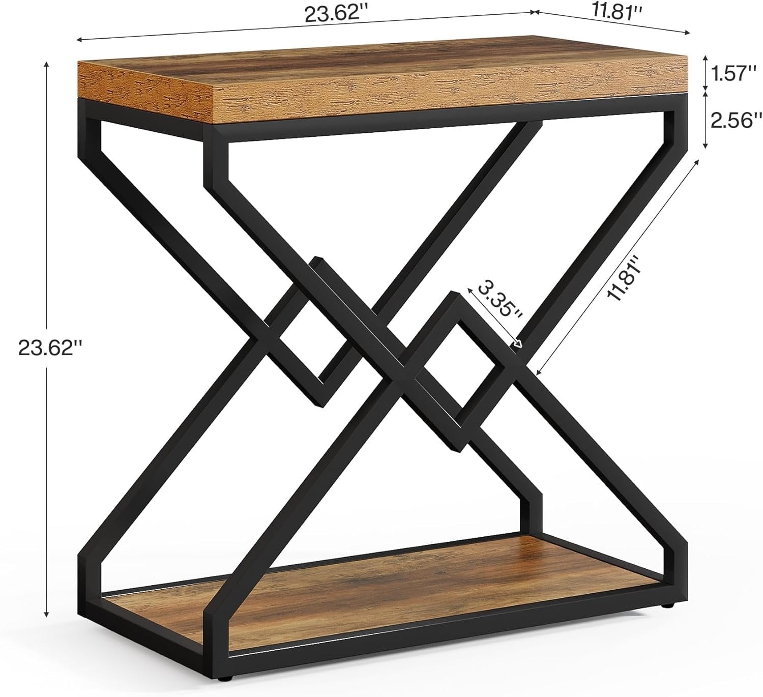 Moderner Beistelltisch mit Stauraum, robustes X-Form Metallgestell in Braun und Schwarz fuer Wohnzimmer und Schlafzimmer