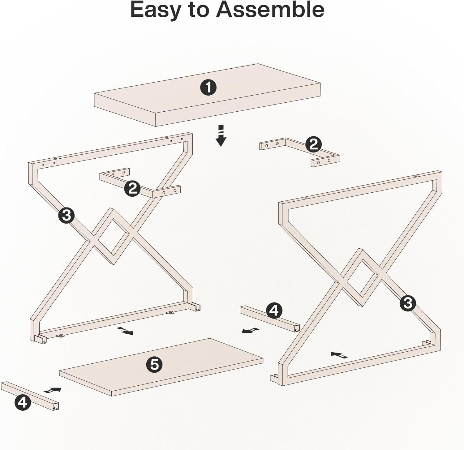Moderner Beistelltisch mit Stauraum, robustes X-Form Metallgestell in Braun und Schwarz fuer Wohnzimmer und Schlafzimmer