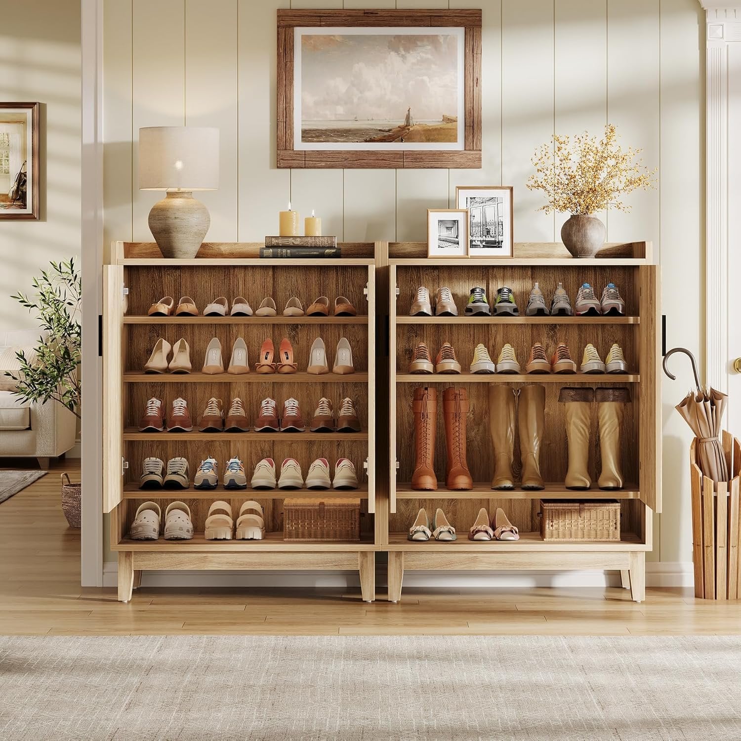 Tribesigns Schuhschrank mit Türen, Landhaus Schuhregal für 20 Paare in Naturholz