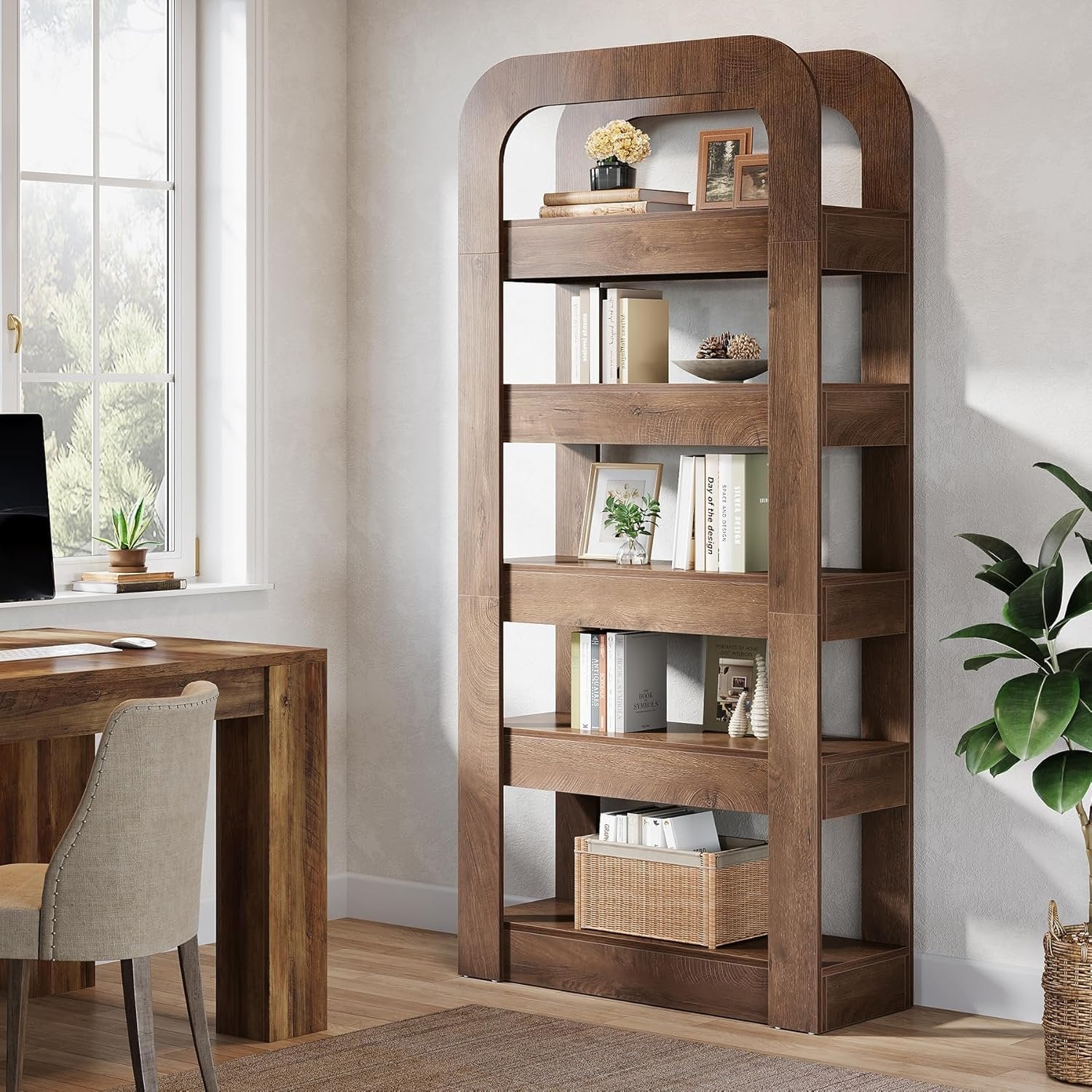 180 cm Hochregal mit 5 offenen Fächern, Industriestil Bücherregal für Wohnzimmer, Schlafzimmer und Büro