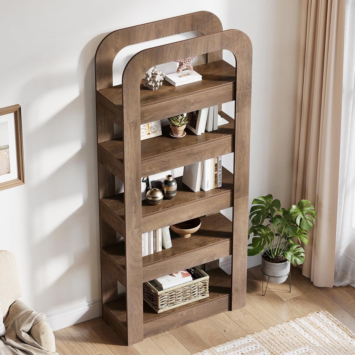 180 cm Hochregal mit 5 offenen Fächern, Industriestil Bücherregal für Wohnzimmer, Schlafzimmer und Büro