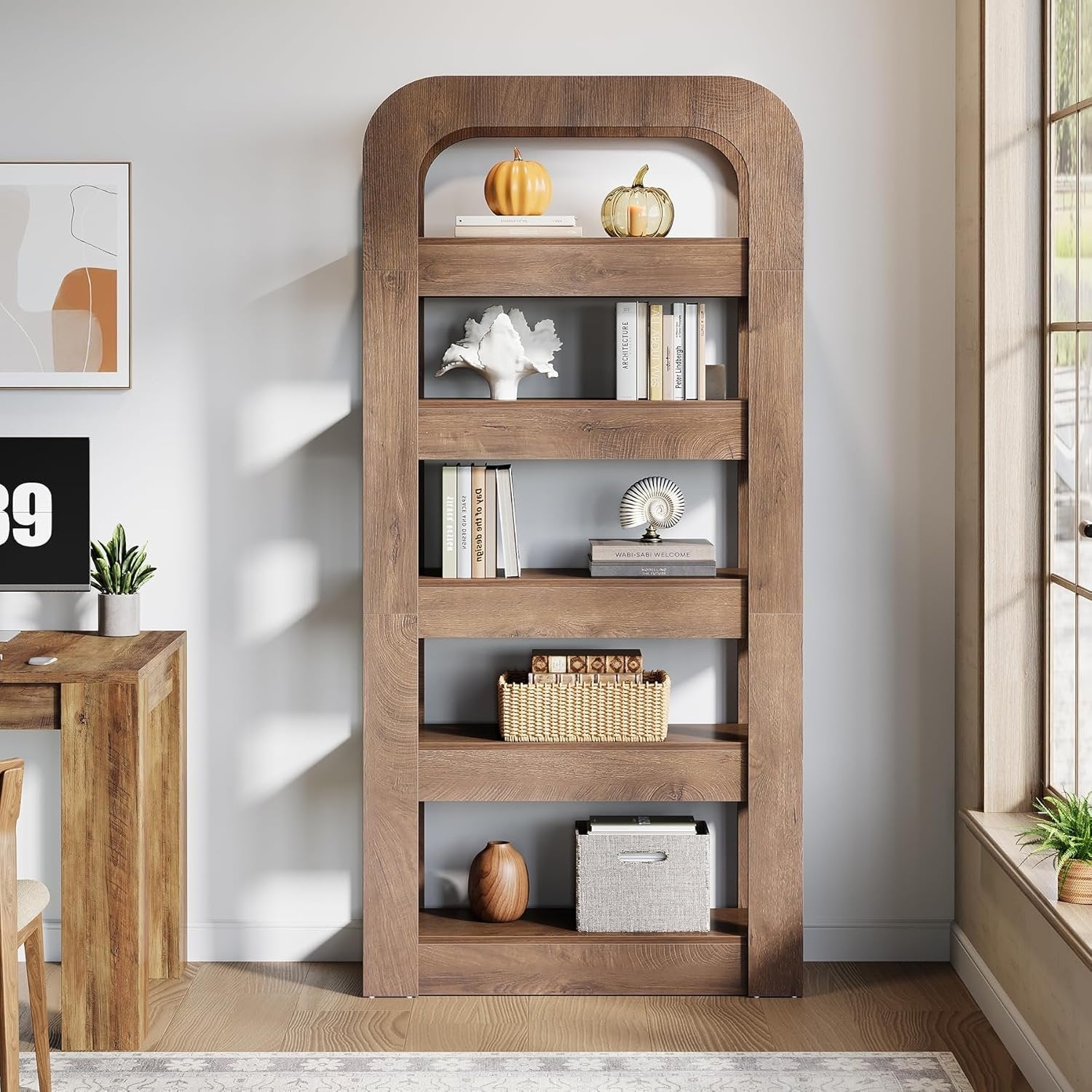 180 cm Hochregal mit 5 offenen Fächern, Industriestil Bücherregal für Wohnzimmer, Schlafzimmer und Büro