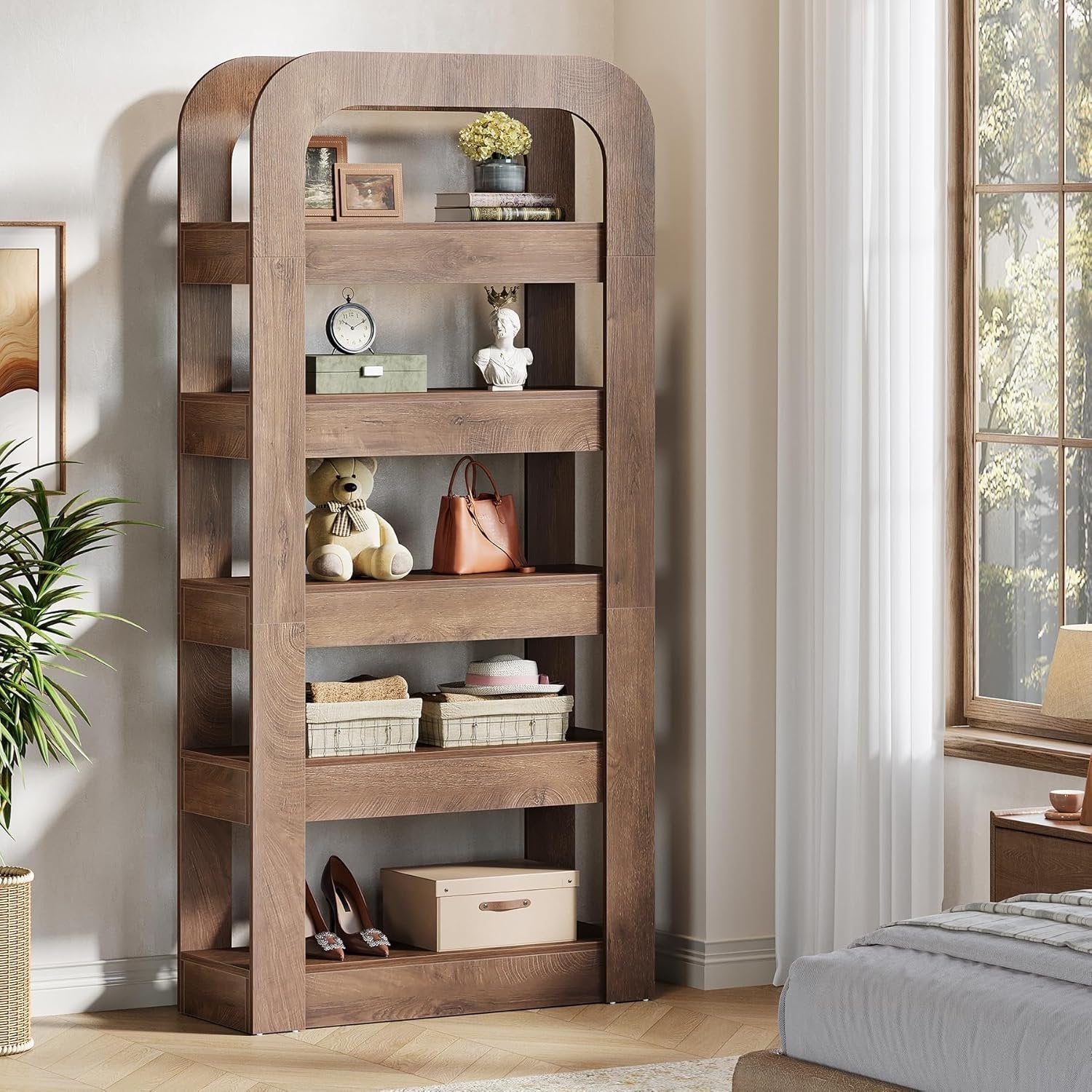 180 cm Hochregal mit 5 offenen Fächern, Industriestil Bücherregal für Wohnzimmer, Schlafzimmer und Büro