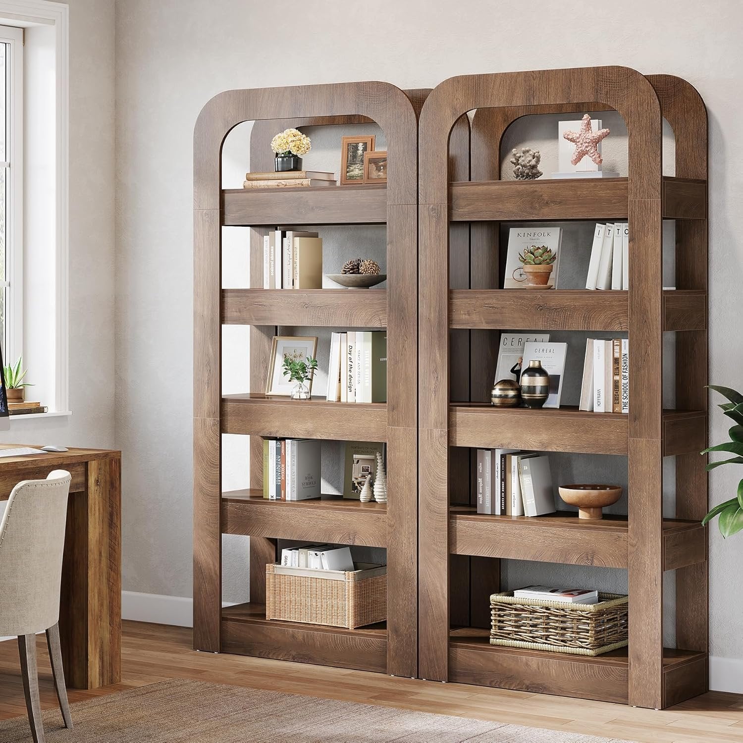 180 cm Hochregal mit 5 offenen Fächern, Industriestil Bücherregal für Wohnzimmer, Schlafzimmer und Büro