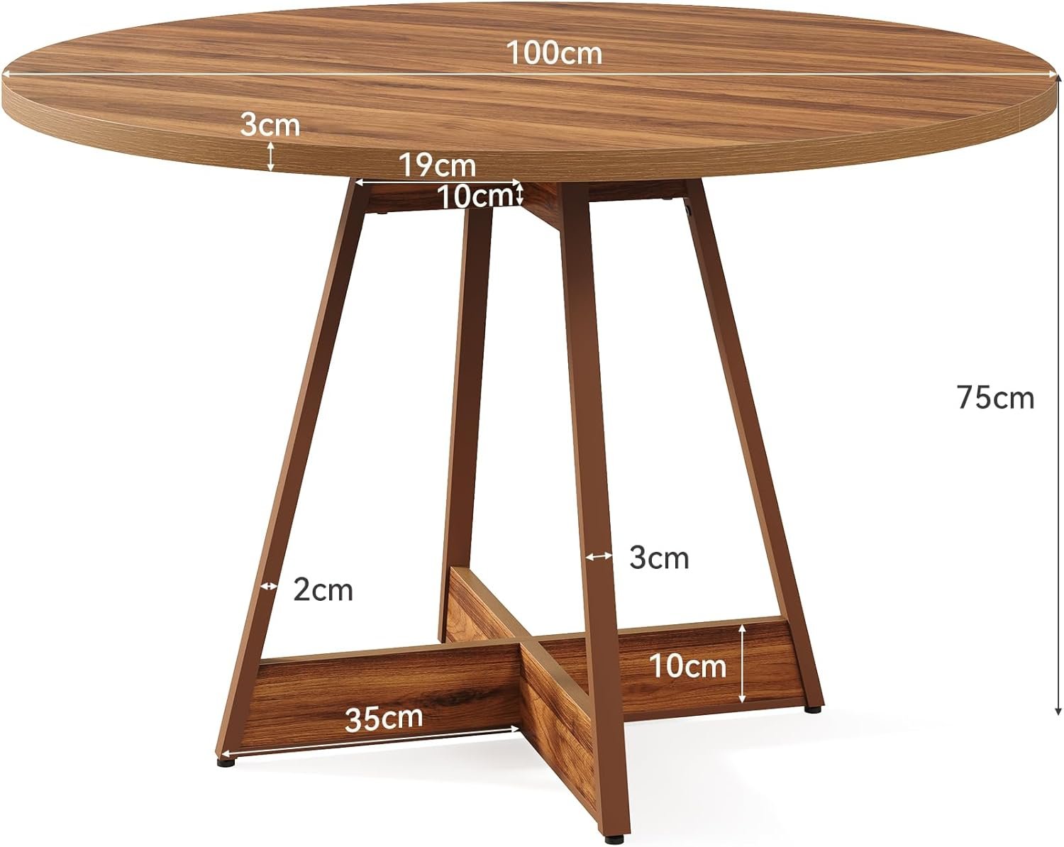 Runder Esstisch für 2–4 Personen, 100 cm Bauernküchentisch für Esszimmer, Esstisch aus Holz