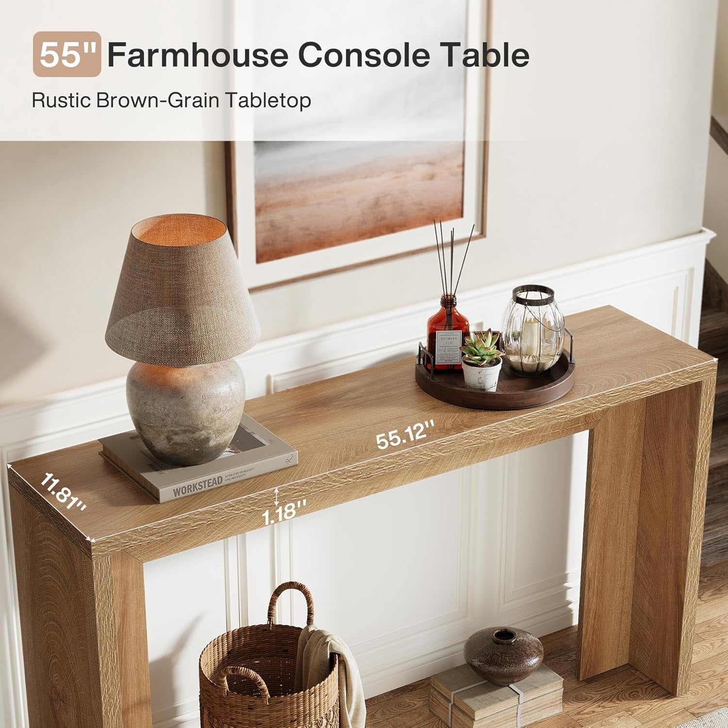 Tribesigns 140 cm Farmhouse-Konsolentisch mit Stauraum, Rustikaler brauner Sofatisch