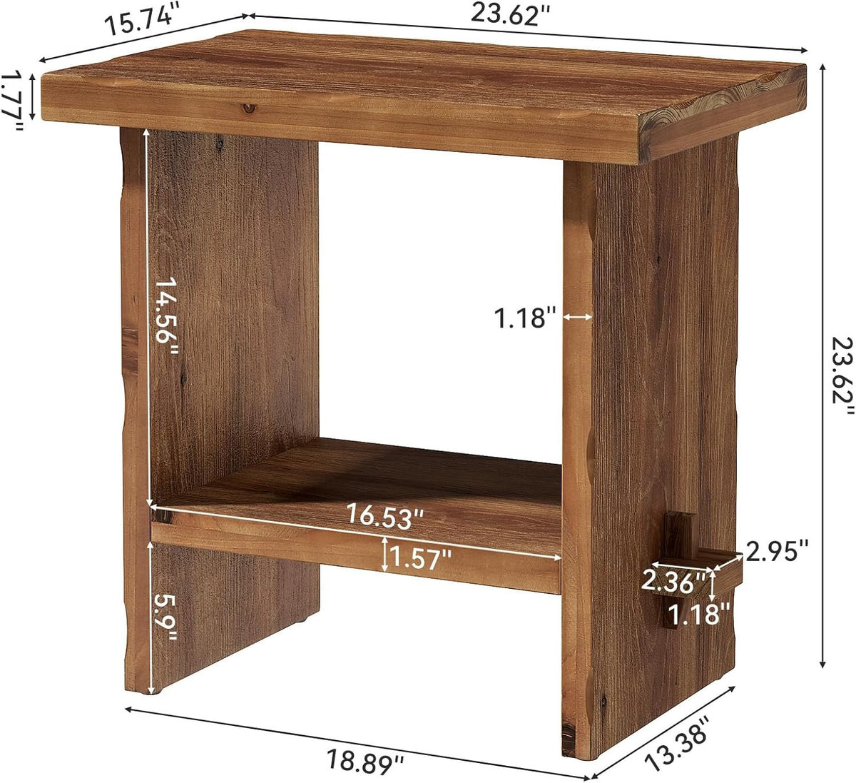 Tribesigns Massivholz Beistelltisch 60 cm hoch mit Ablage im Landhausstil