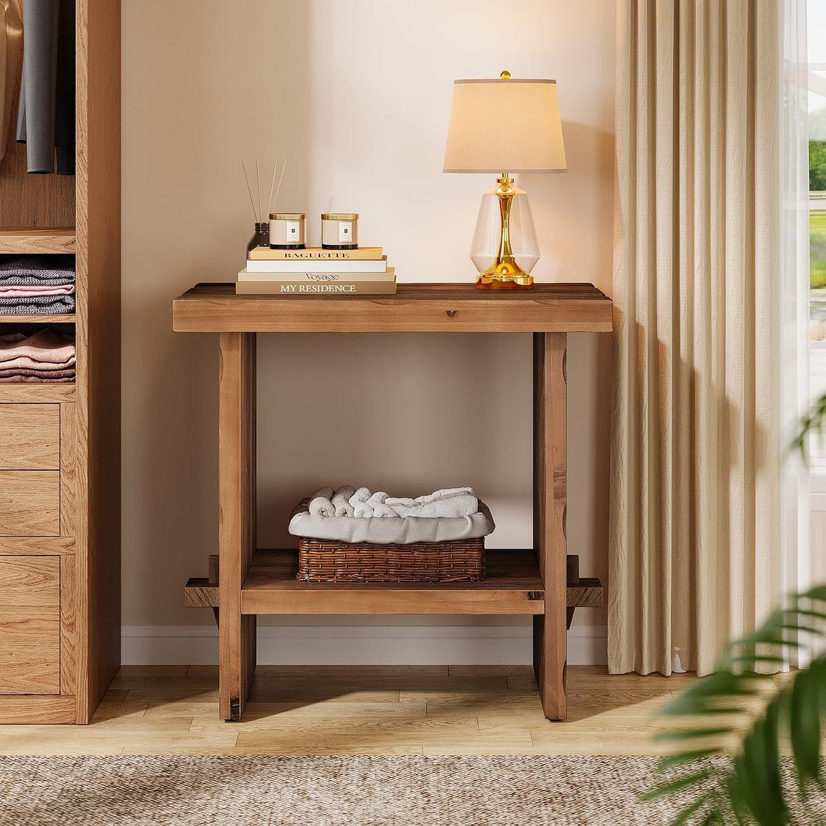 Tribesigns Massivholz Beistelltisch 60 cm hoch mit Ablage im Landhausstil