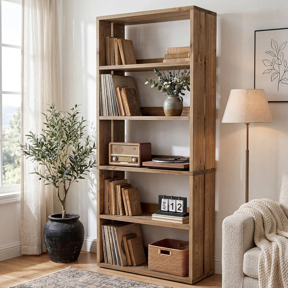 Tribesigns Massivholz Regal 180 cm, Bücherregal mit 5 offenen Ebenen