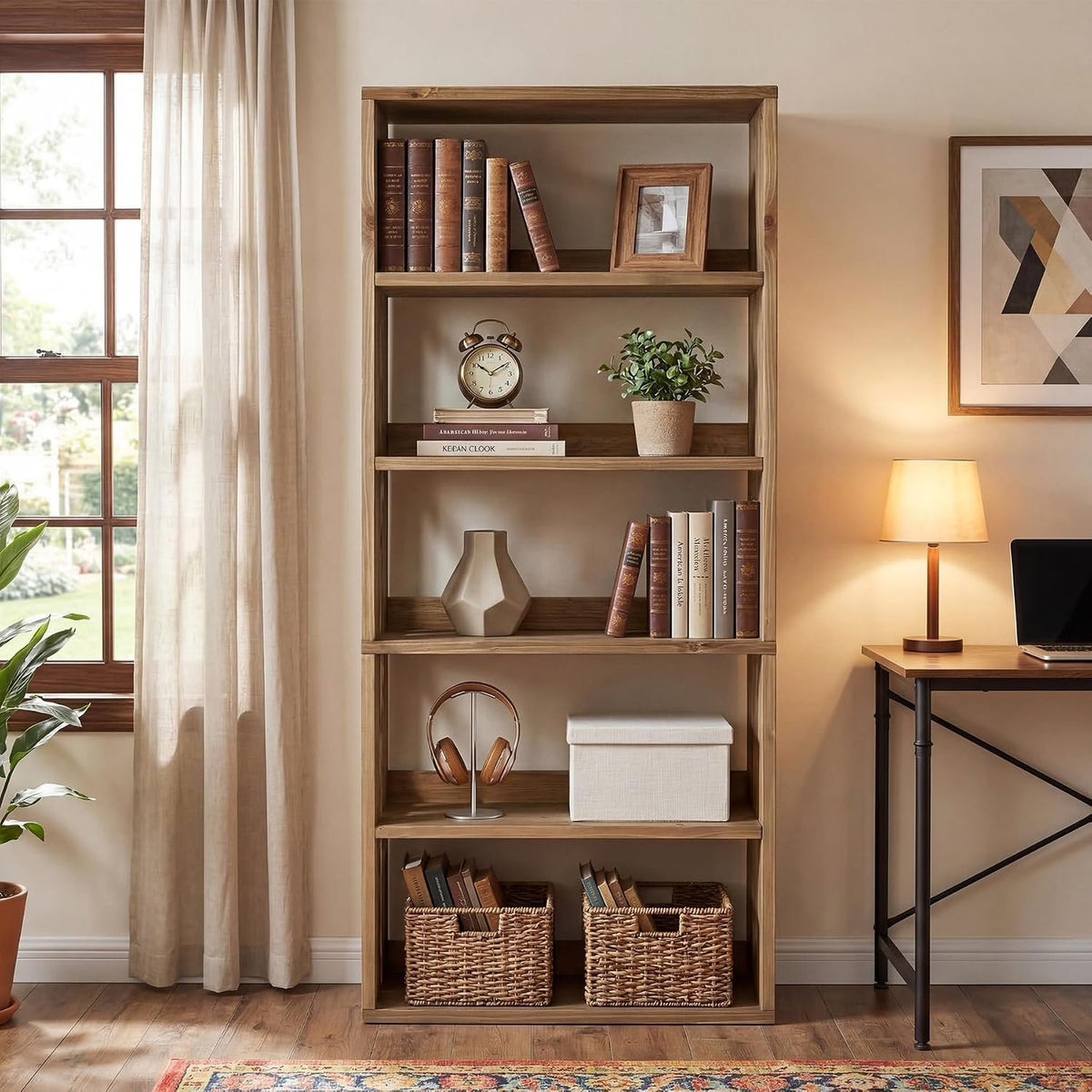 Tribesigns Massivholz Regal 180 cm, Bücherregal mit 5 offenen Ebenen