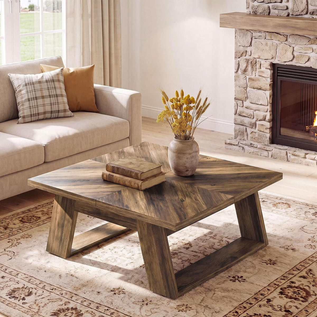 Tribesigns Quadratischer Couchtisch 100 cm, Wohnzimmertisch im Landhausstil