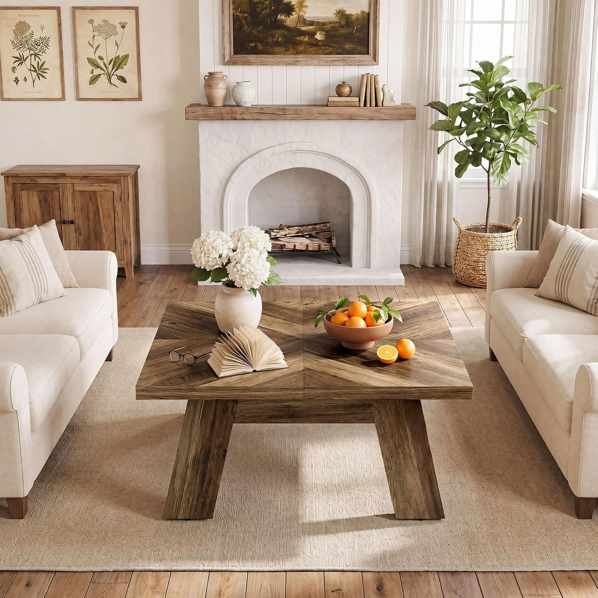 Tribesigns Quadratischer Couchtisch 100 cm, Wohnzimmertisch im Landhausstil