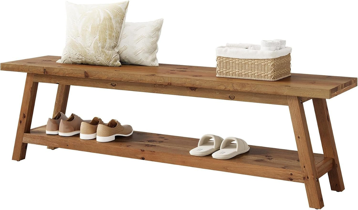 Tribesigns Schuhbank 160 cm aus Massivholz, Sitzbank mit Ablage