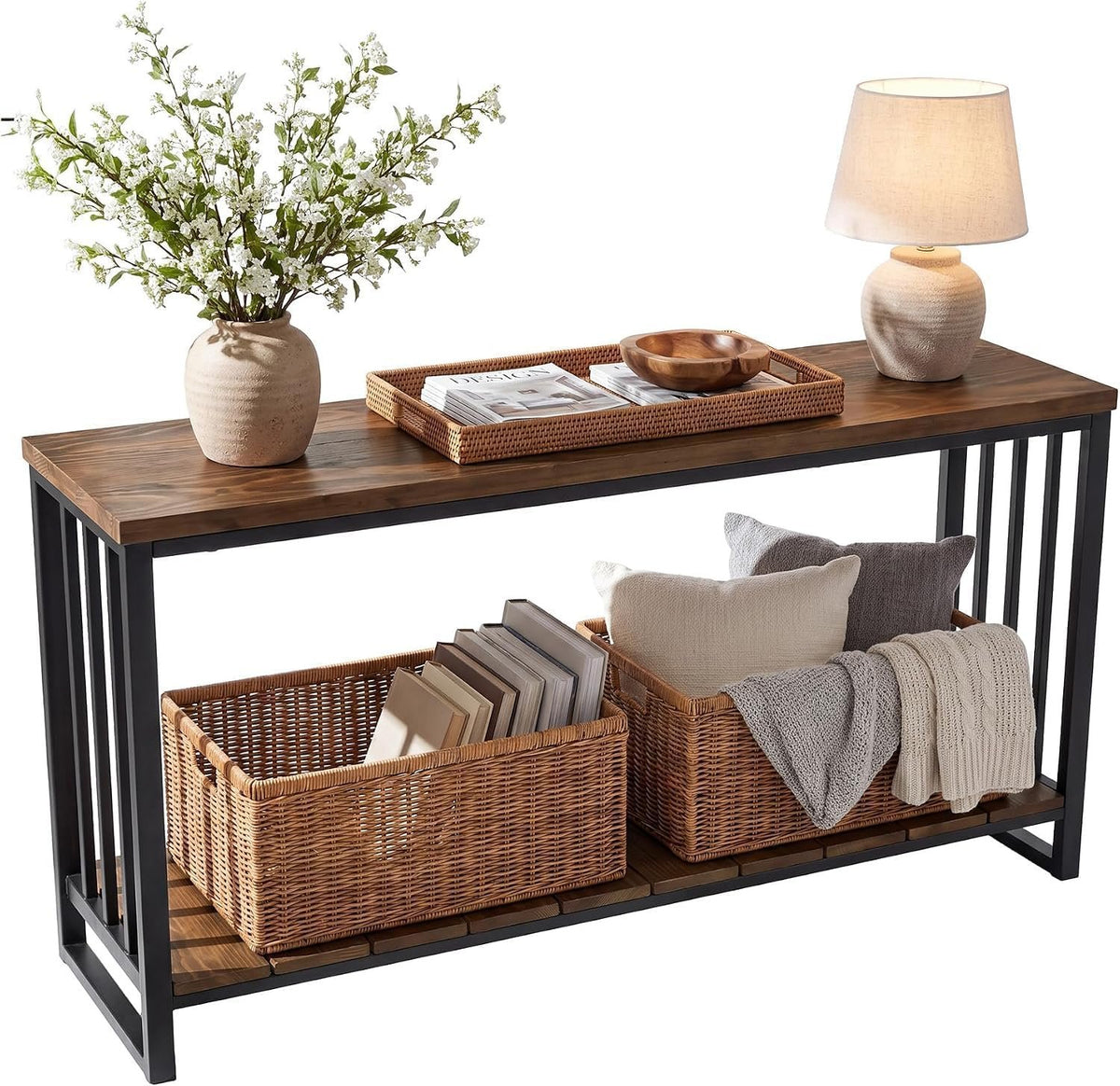 Tribesigns Massivholz Konsolentisch 140 cm, schmaler Flurtisch im Landhausstil mit Ablage