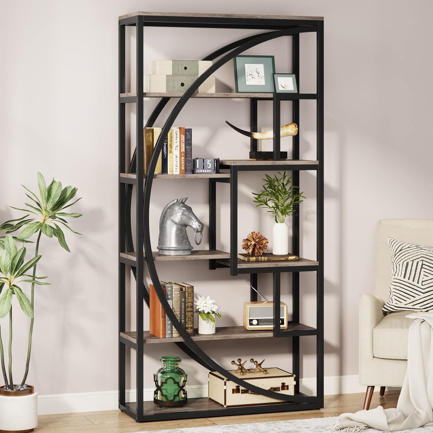 Bücherregal - Industrielles 5-stöckiges Bücherregal, mit 8 offenen Regalböden