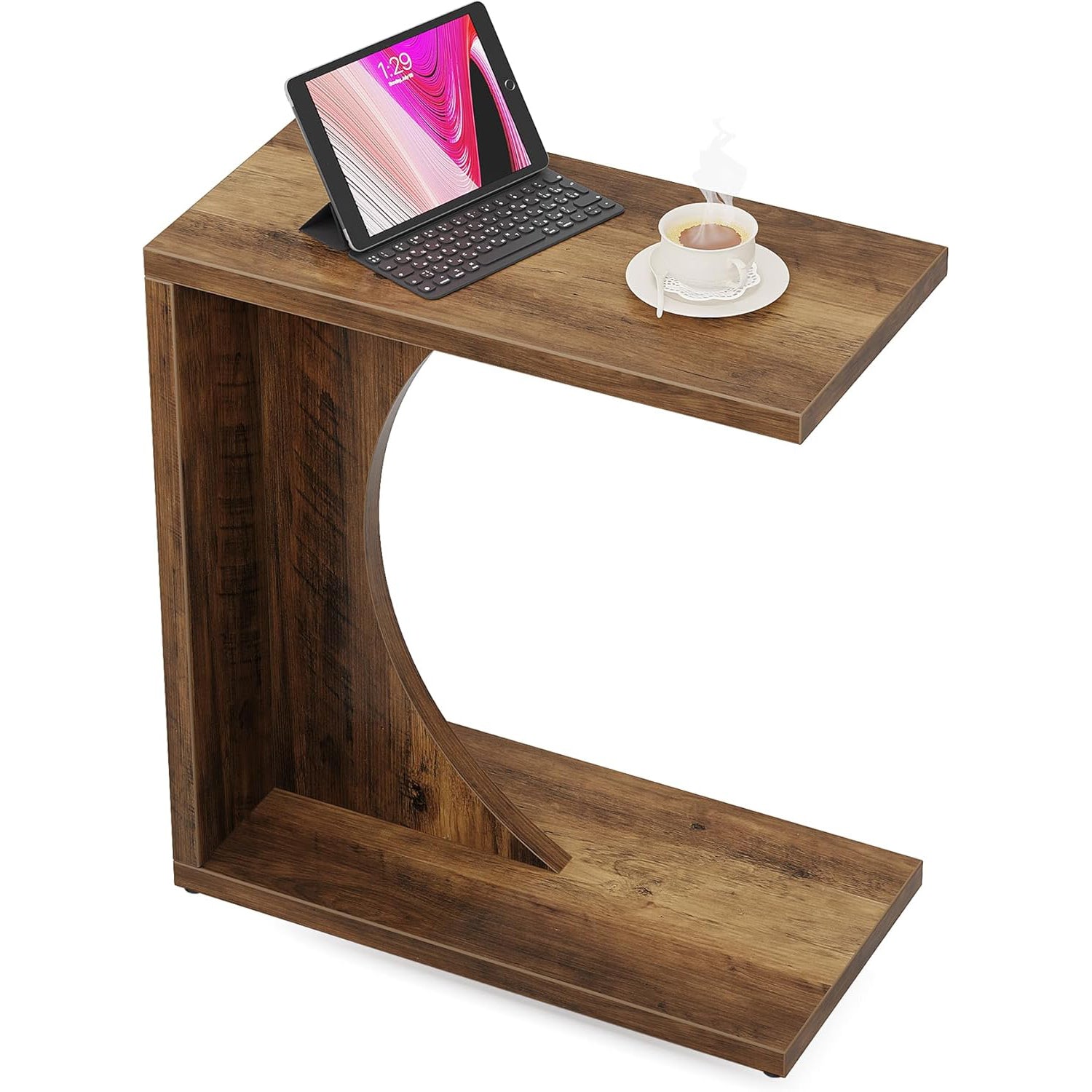 C-förmiger Beistelltisch - 60×30×65 cm rustikaler Sofatisch