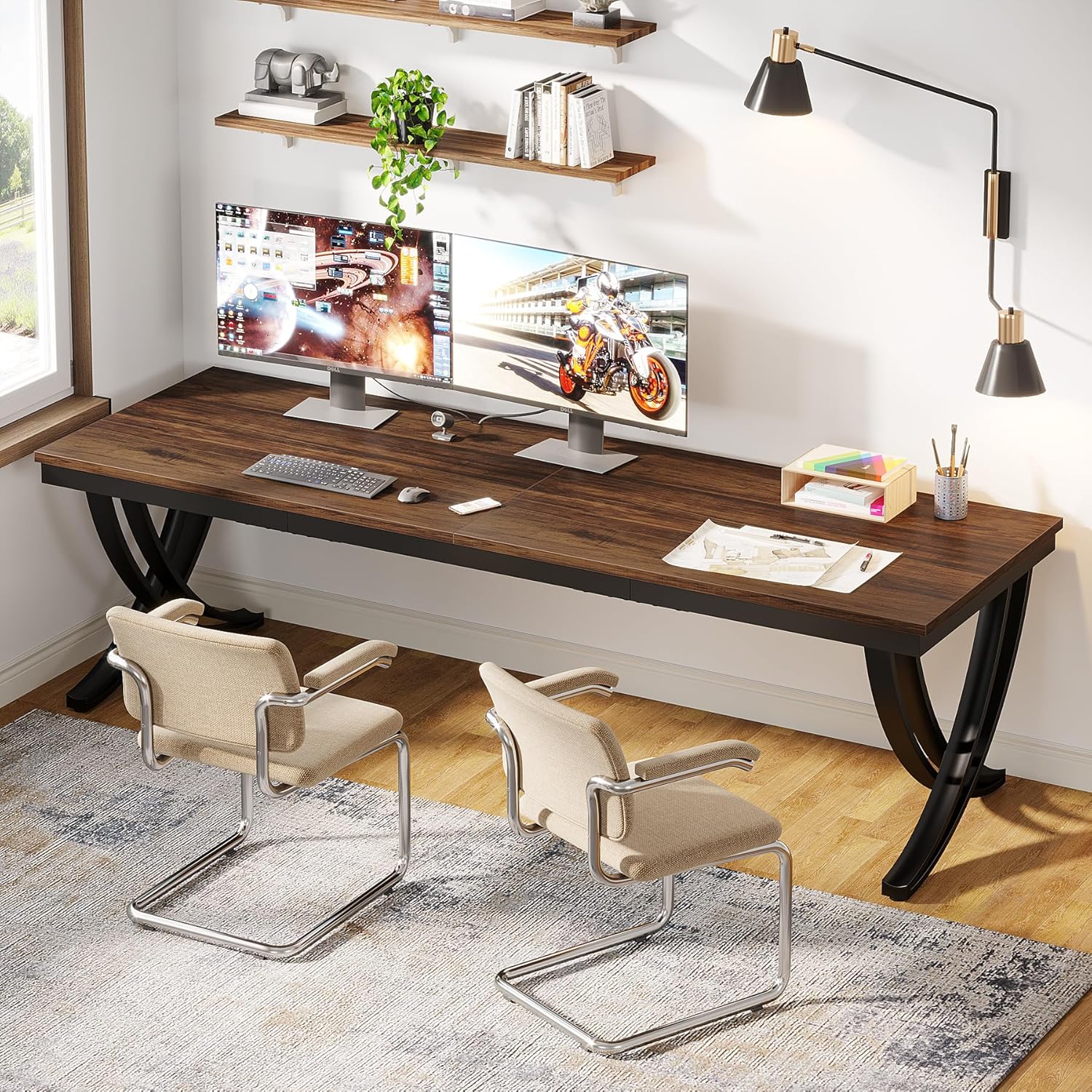 Doppelter Langer Schreibtisch,Schreibtisch, Computertisch, für Home Office