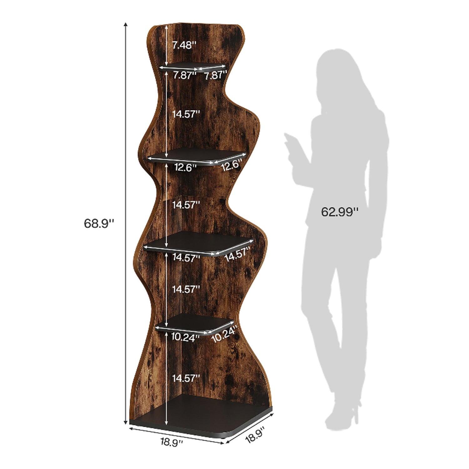 5-stufiges Eckregal aus Holz, 175 cm Hohes Standregal für Wohnzimmer, Schlafzimmer und Küche