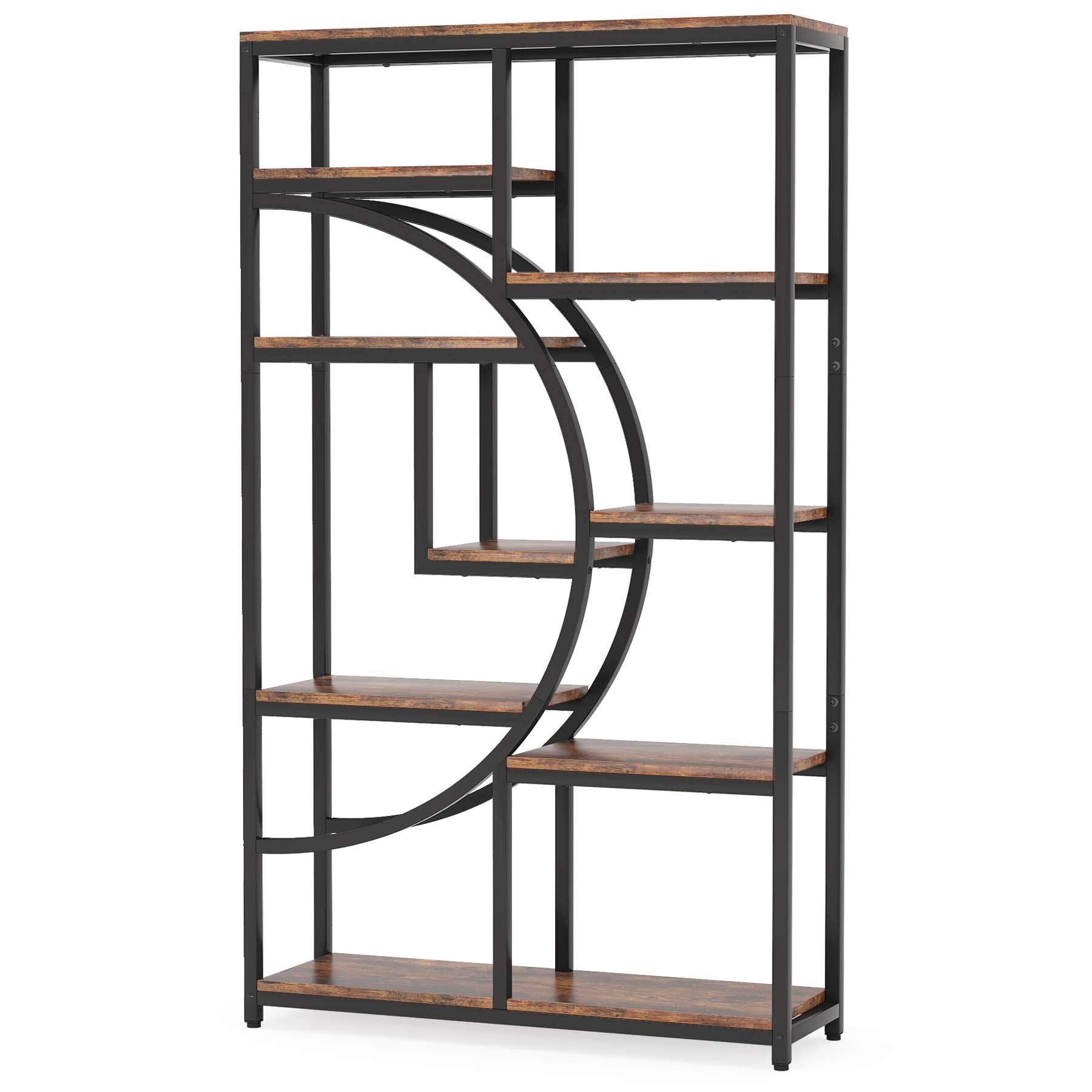Freistehendes Bücherregal, 175 cm Etagere-Bücherregal mit 9 offenen Regalen#Farbe_Rustikales Braun & Schwarz
