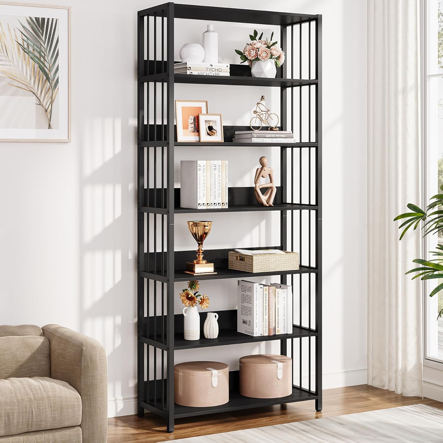 Großes industrielles Ständerregal von Tribesigns - 6 Etagen, 190 cm, Holz