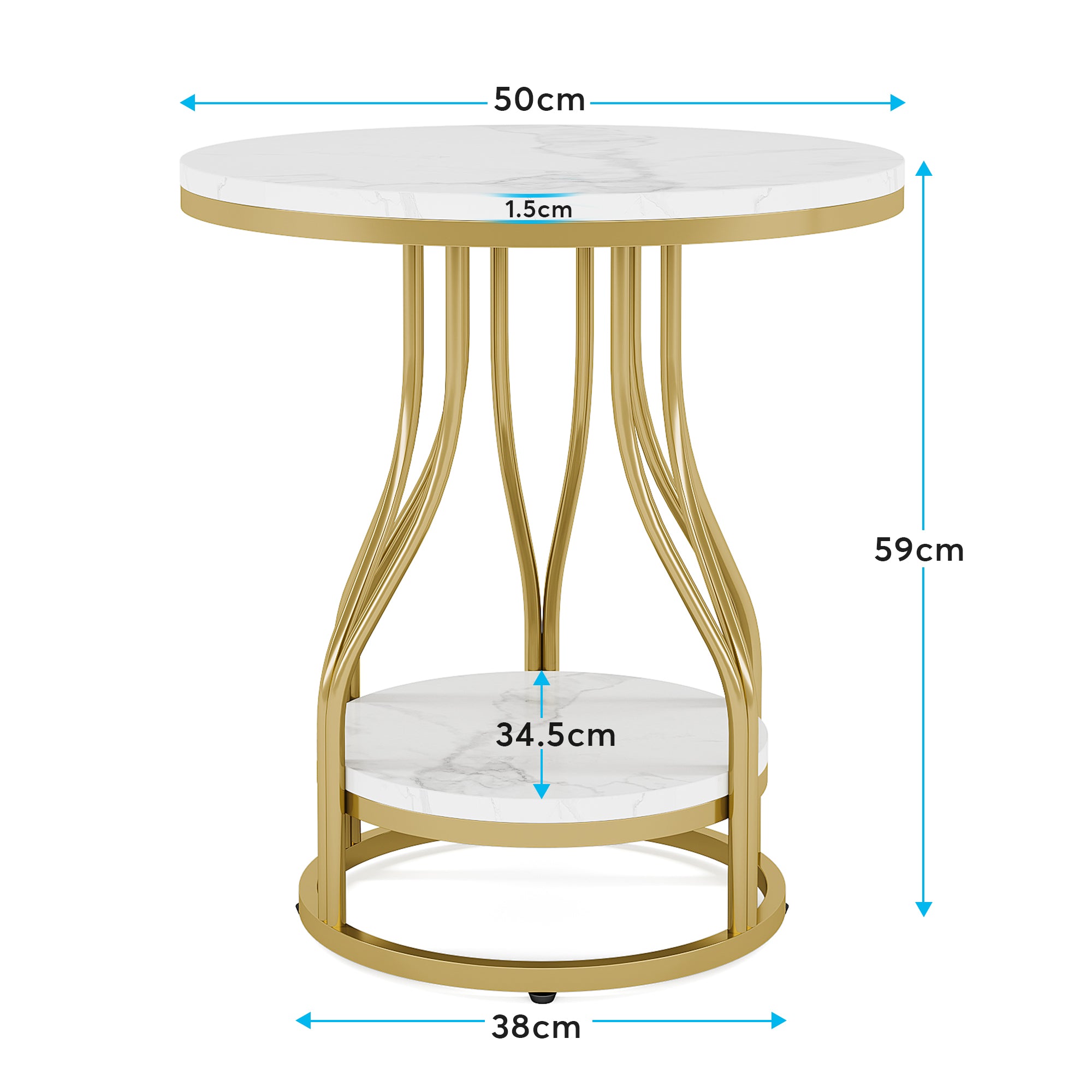 2-stöckiger Beistelltisch, runder Sofa-Beistelltisch mit Metallrahmen