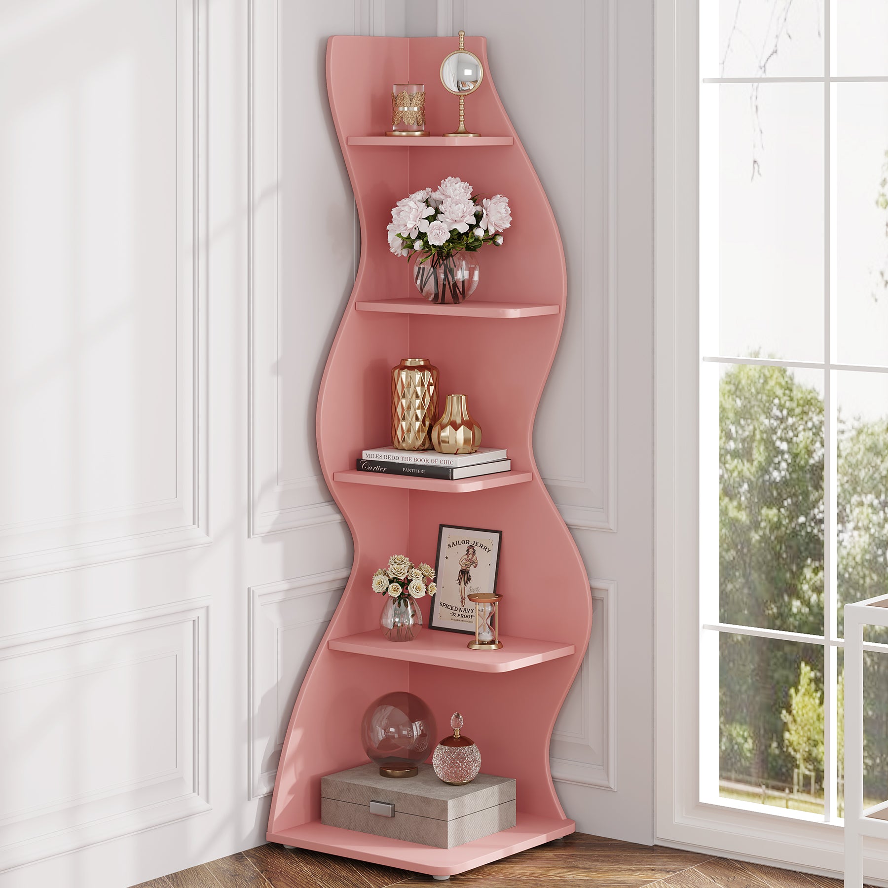 5-stöckiges Eckregal, modernes Eckbücherregal