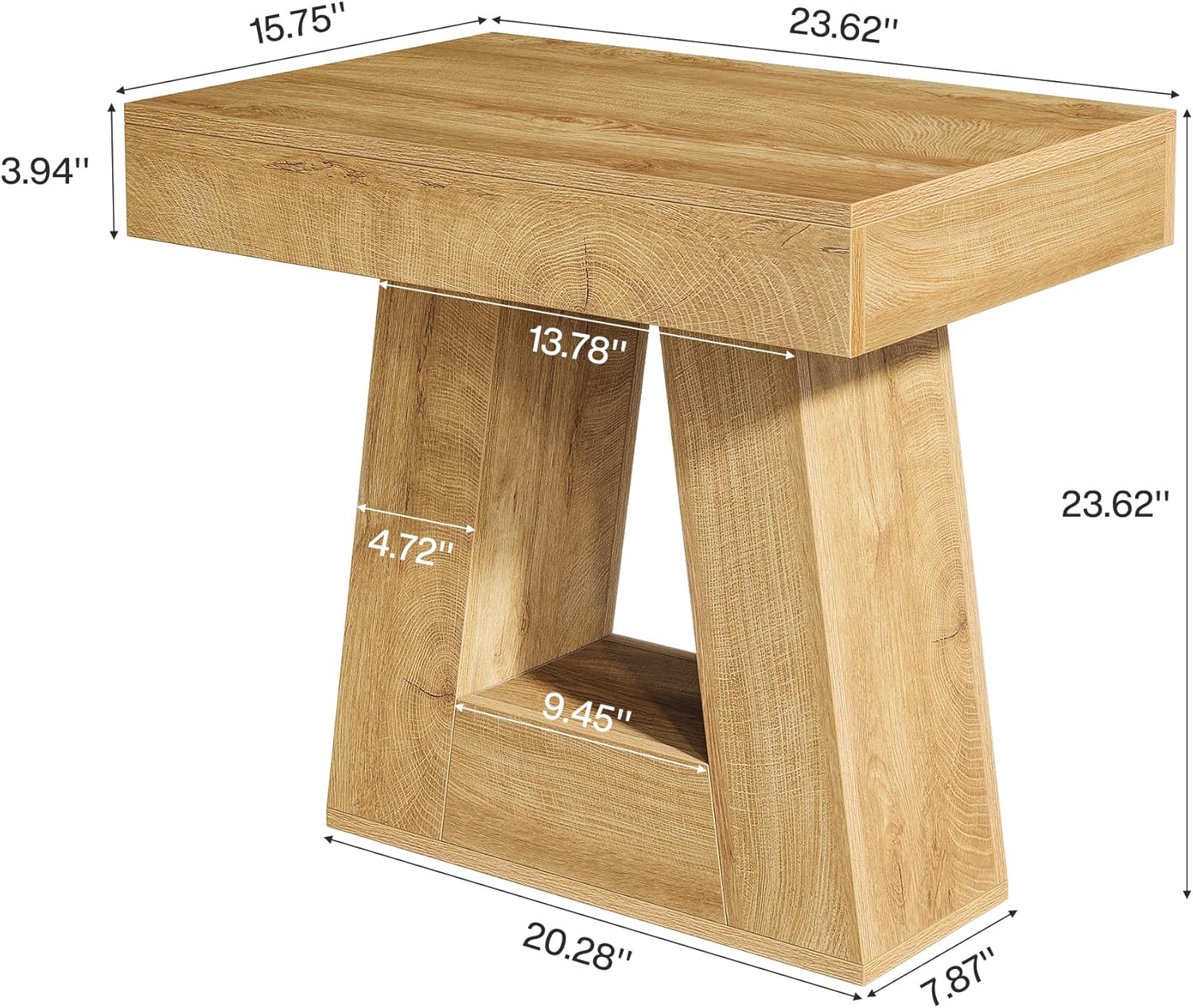 Moderner 2-ebiger Nachttisch mit Trapezfuß,Natürliche Holzoptik