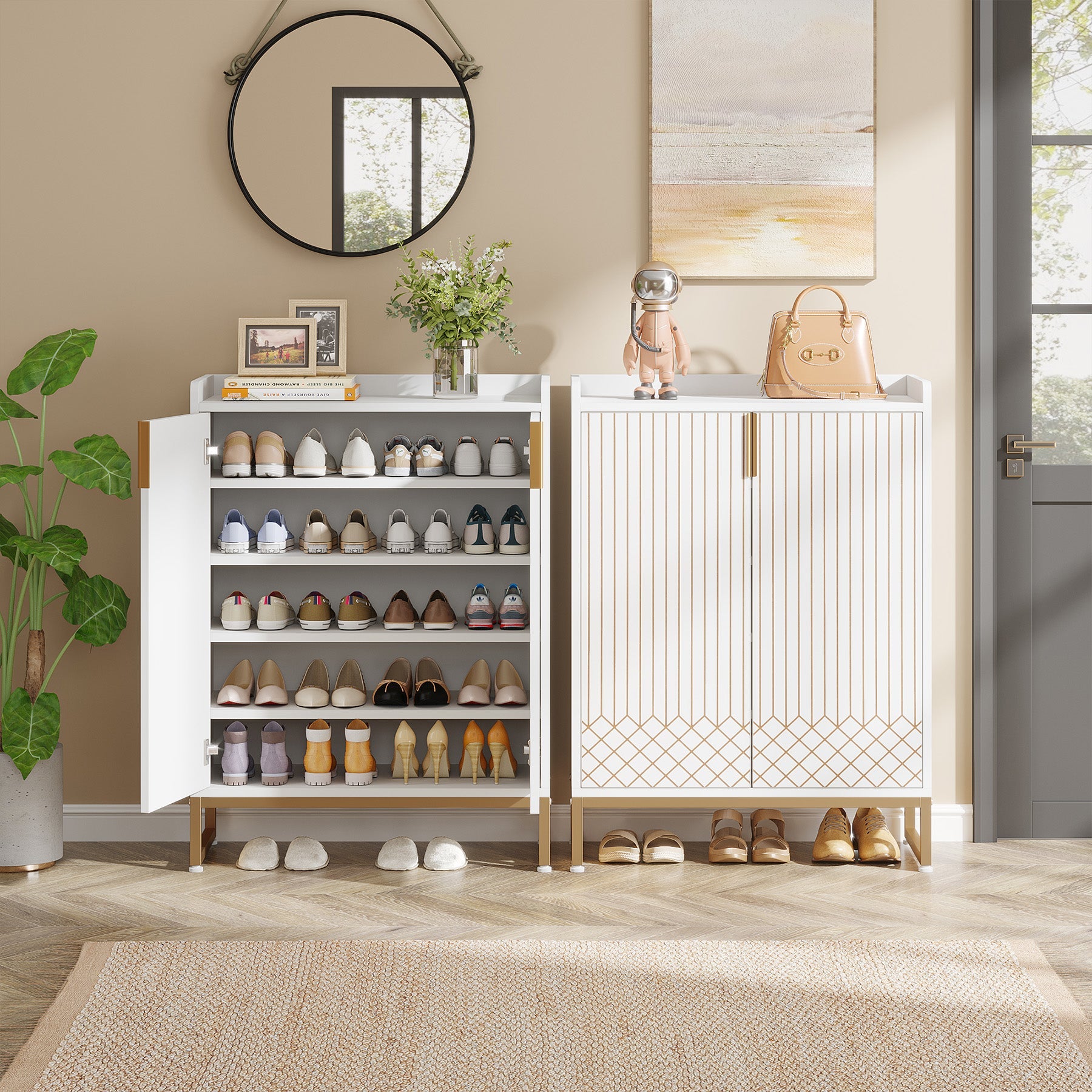 Moderner Schuhschrank mit Türen, 5-stöckiger moderner Schuhregal-Organizer
