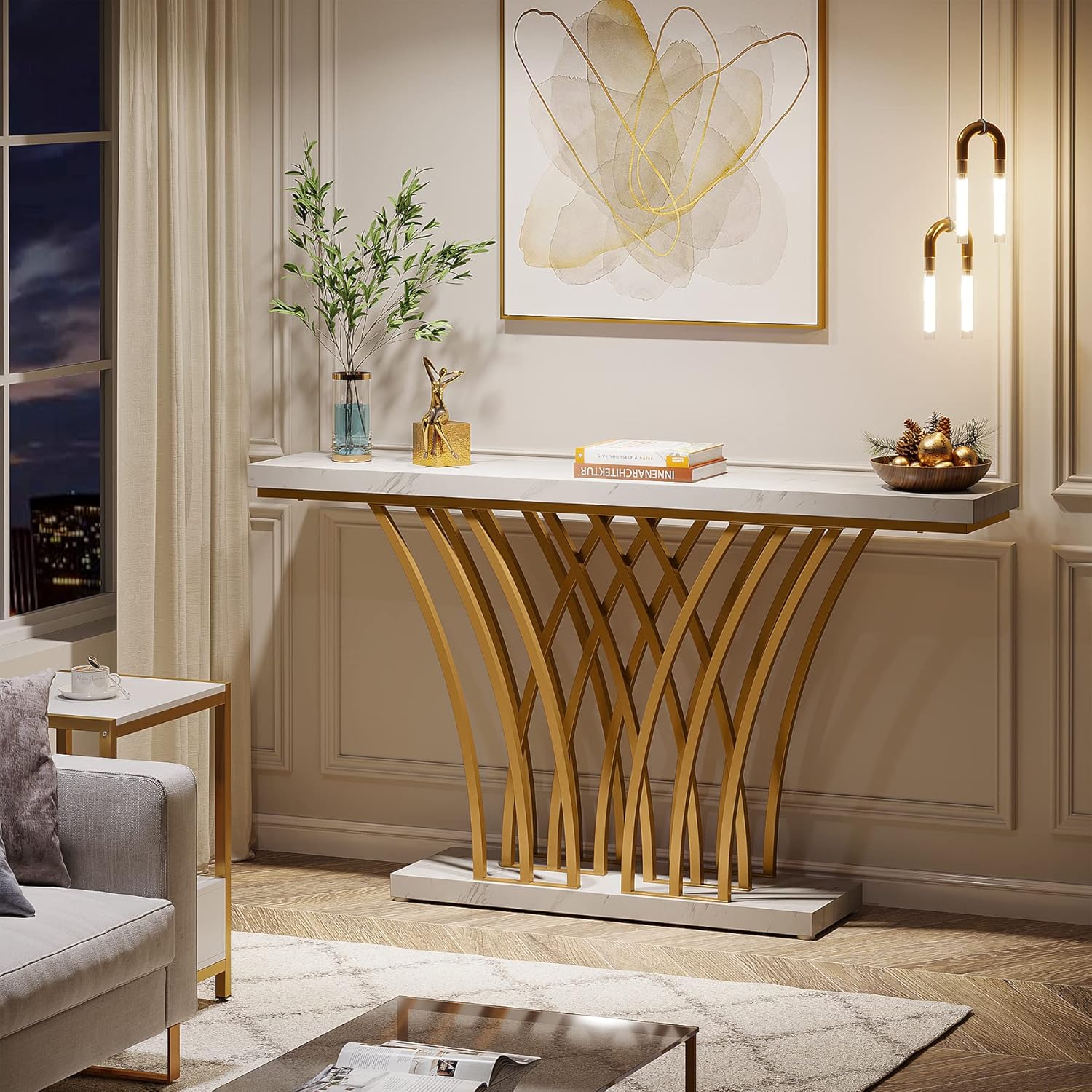 Moderner goldener Konsolentisch - Stilvoller Eingangstisch für Flur, Wohnzimmer