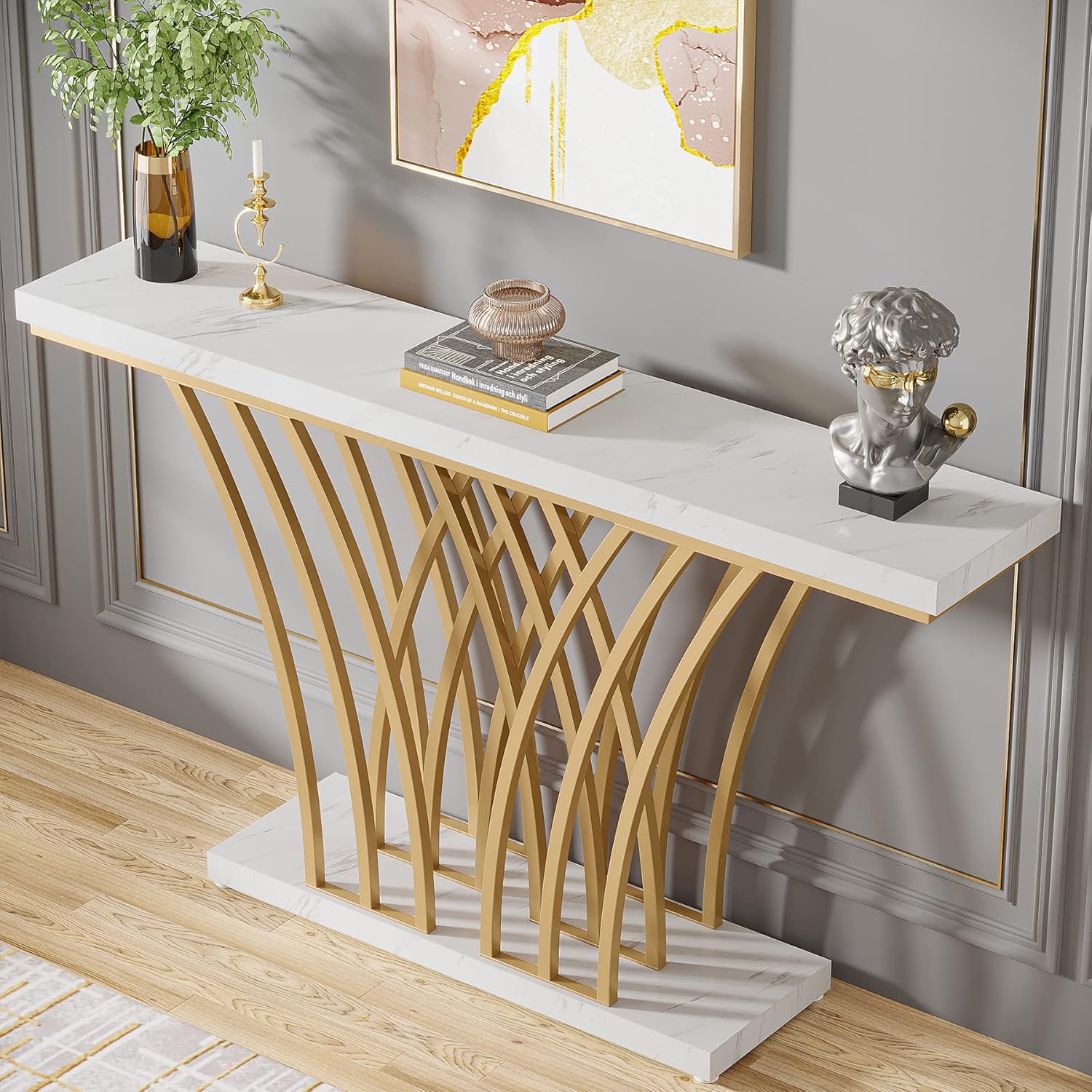 Moderner goldener Konsolentisch - Stilvoller Eingangstisch für Flur, Wohnzimmer