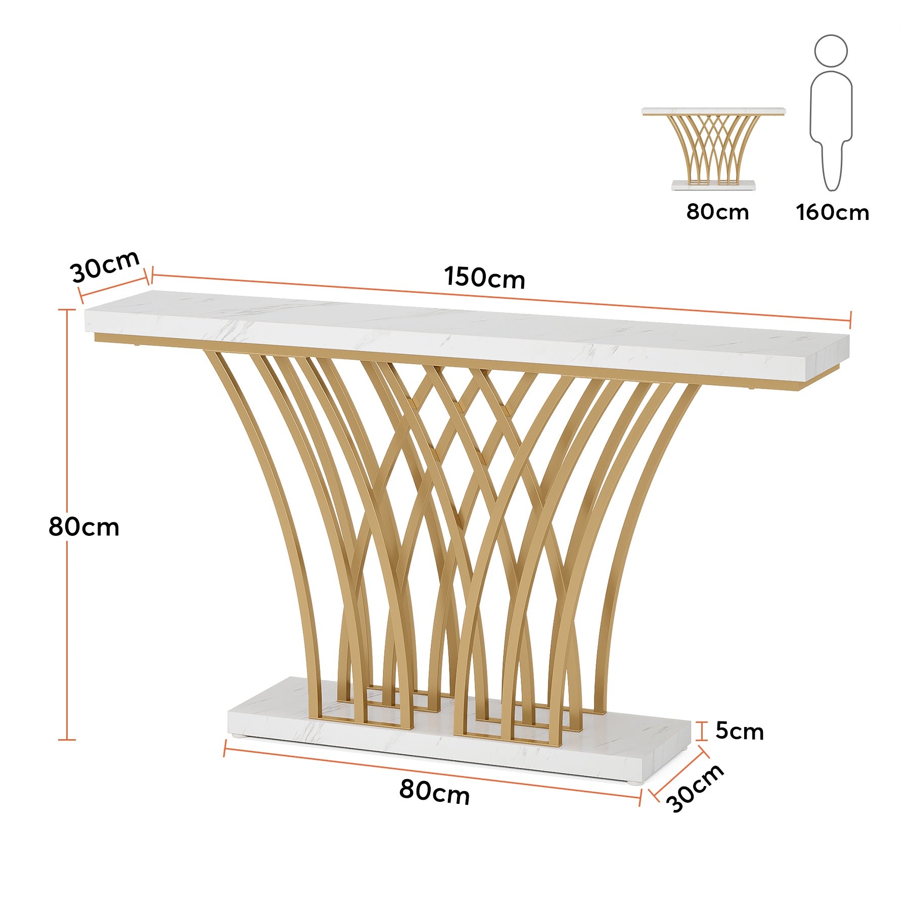 Moderner goldener Konsolentisch - Stilvoller Eingangstisch für Flur, Wohnzimmer