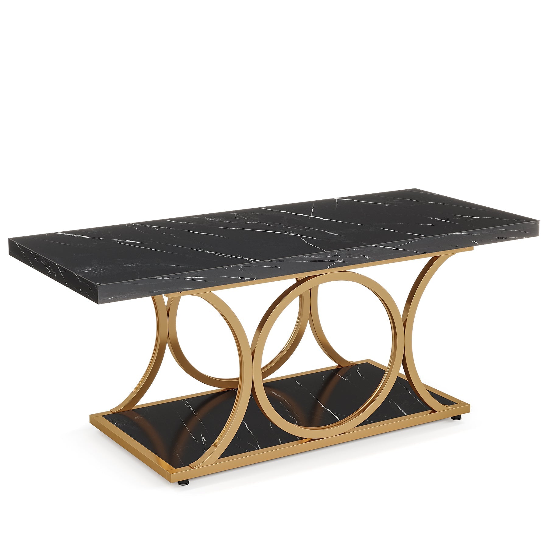 Rechteckiger Couchtisch, 120cm Mitteltisch mit Kunstmarmorplatte