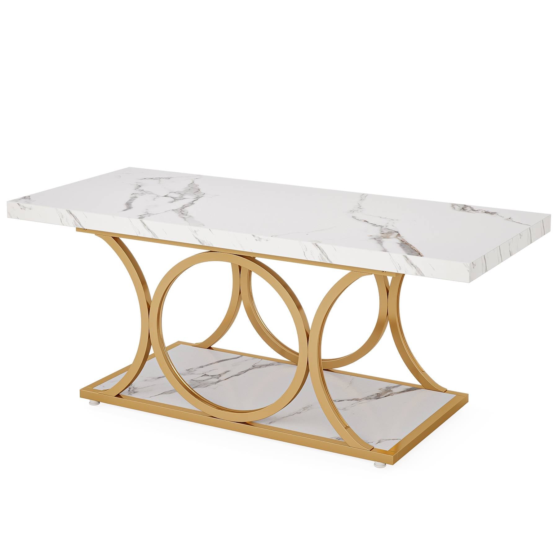Rechteckiger Couchtisch, 120cm Mitteltisch mit Kunstmarmorplatte