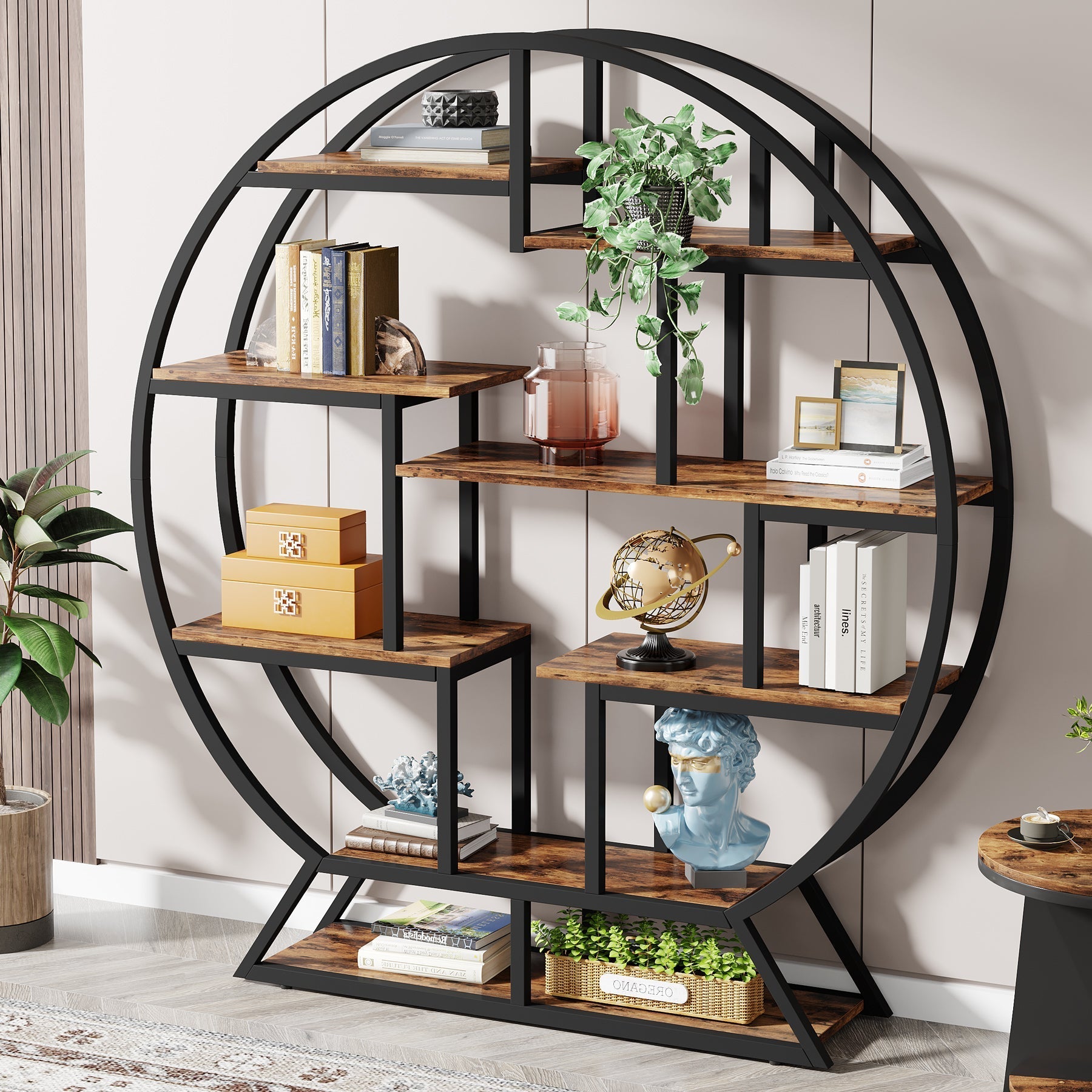 Rundes Bücherregal, 150cm Etagere-Bücherregal mit versetzten Regalen