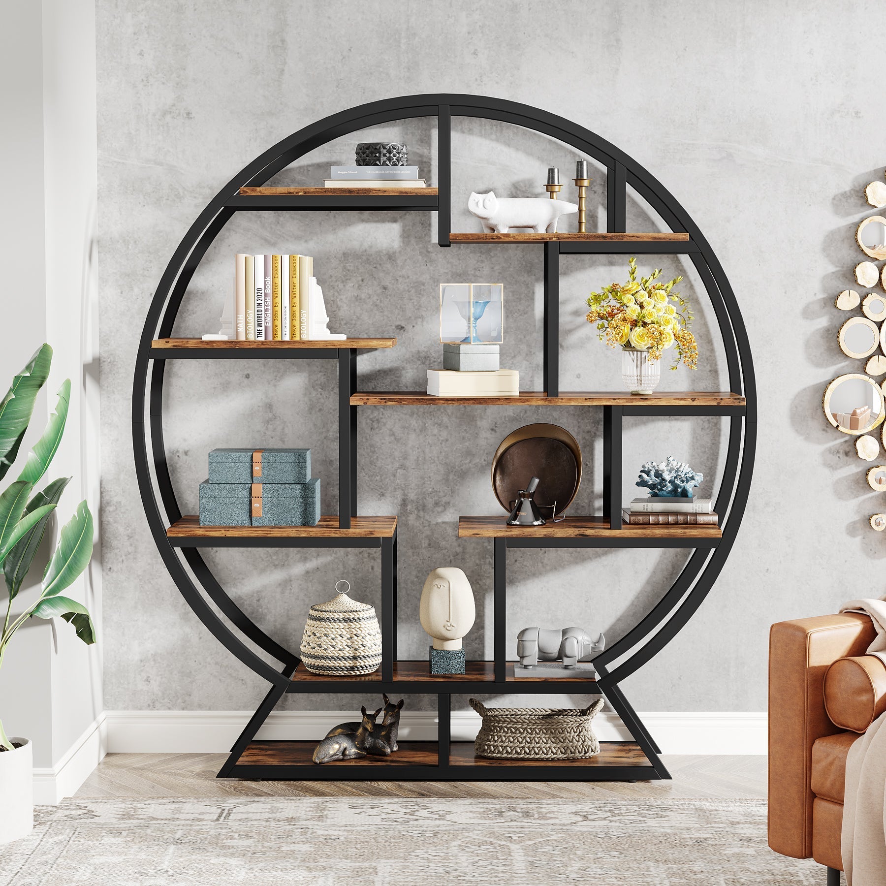 Rundes Bücherregal, 150cm Etagere-Bücherregal mit versetzten Regalen