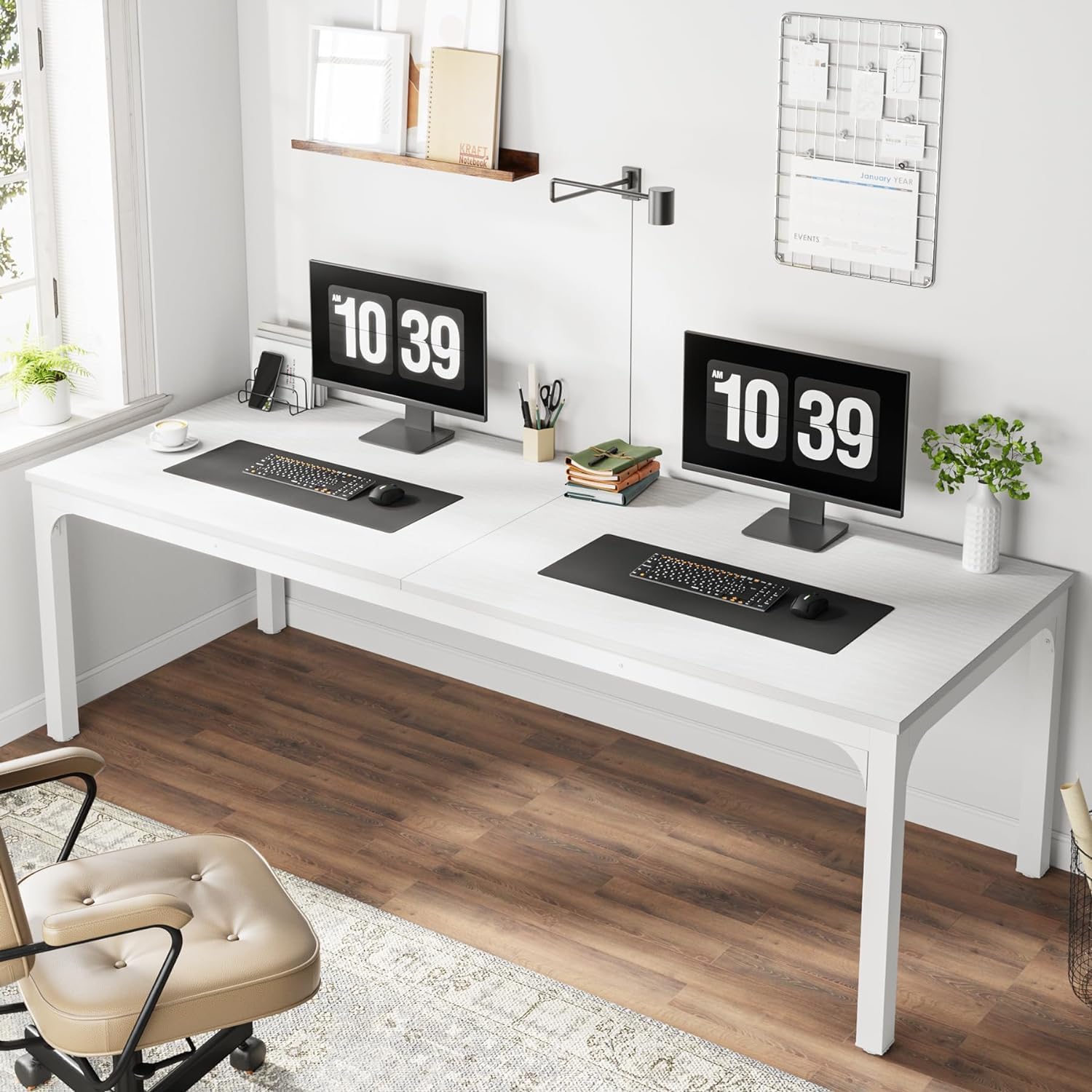 Schreibtisch - Doppelter Computer-Schreibtisch, Bürotisch, Arbeitstisch Weiß