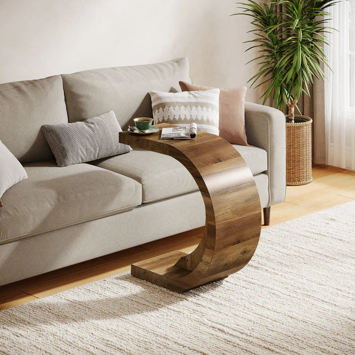 C-förmiger Holz-Beistelltisch für Couch & Sofa