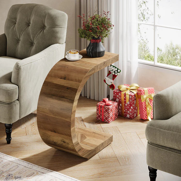 C-förmiger Holz-Beistelltisch für Couch & Sofa