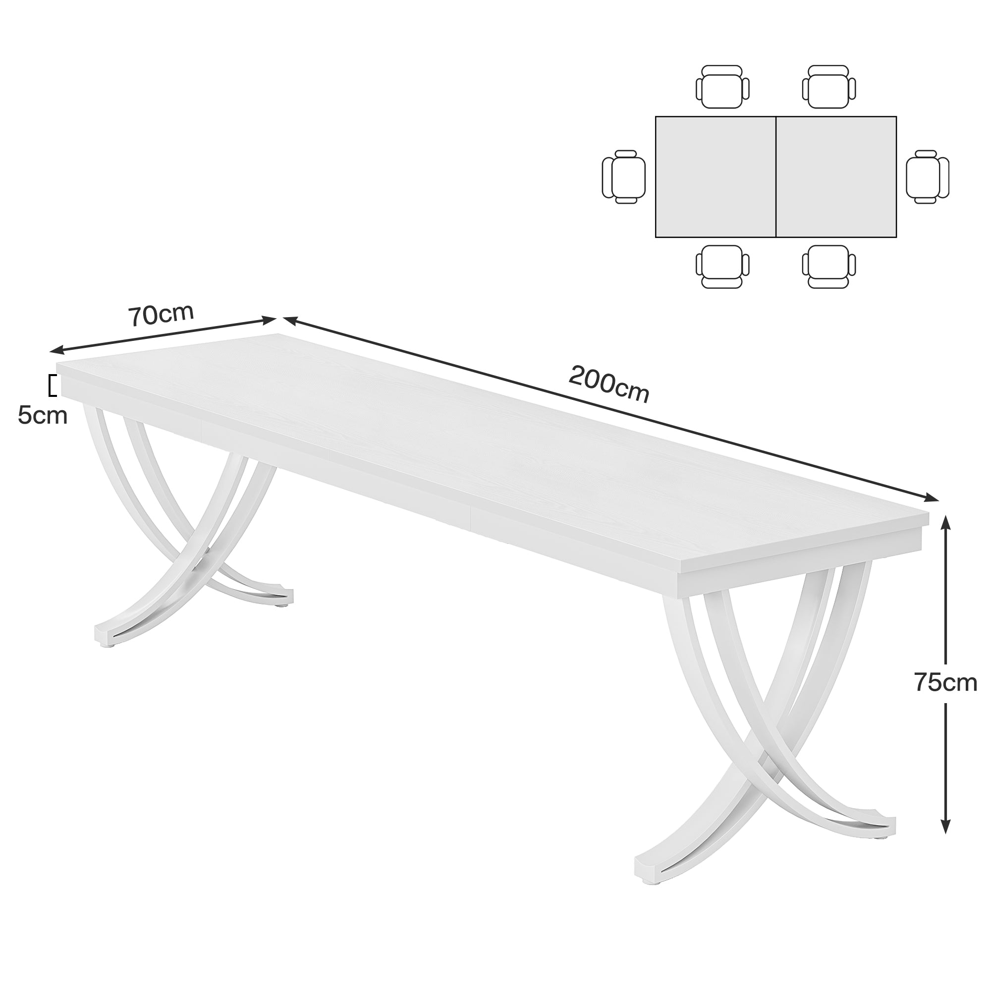 6-8 Personen industriell-Design Esstisch, 200 cm Tisch Wohnzimmer, rechteckiger Küchentisch