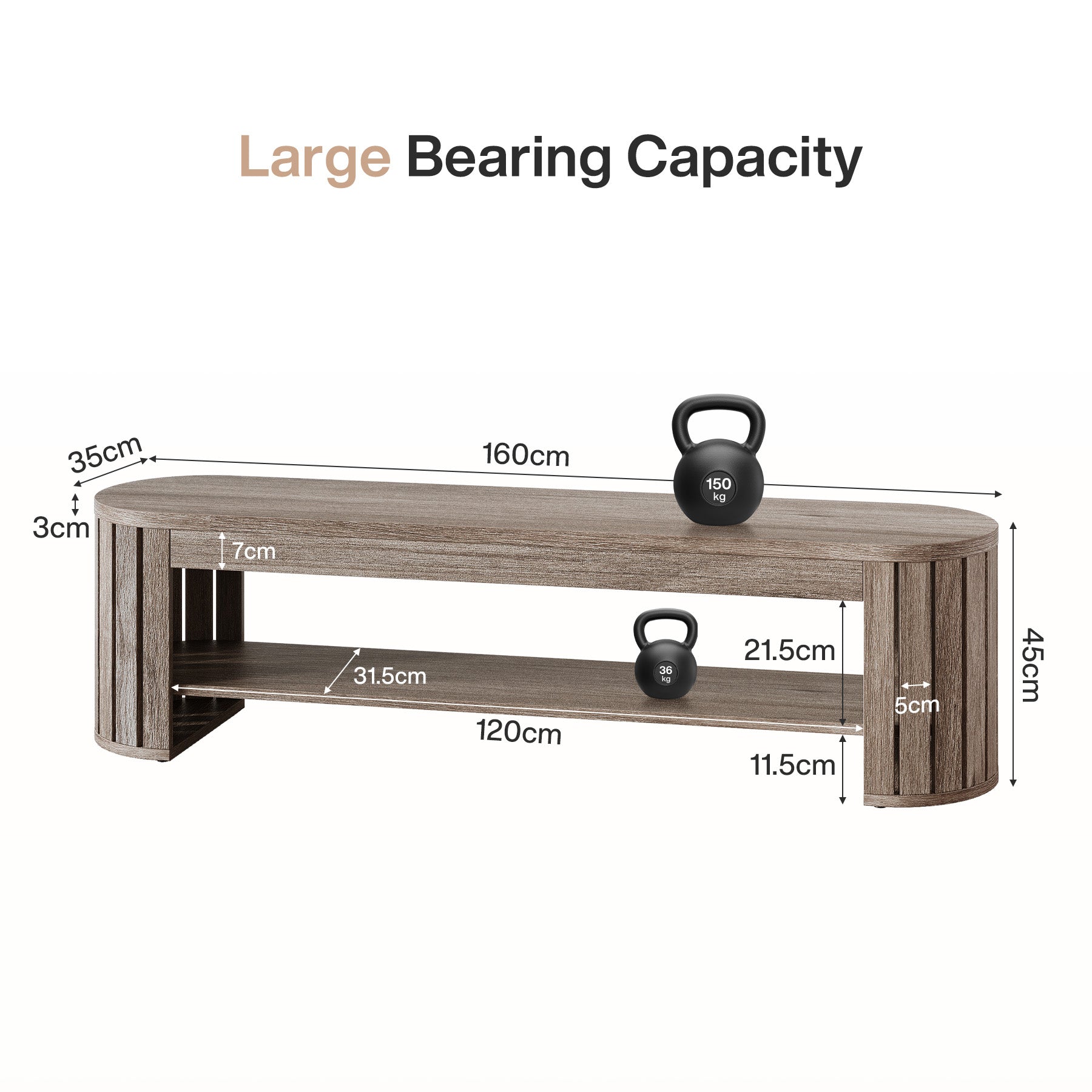 Schuhbank aus Holz mit Stauraum, 160 cm Lange 2-stufige Sitzbank für Flur, Schlafzimmer und Wohnzimmer