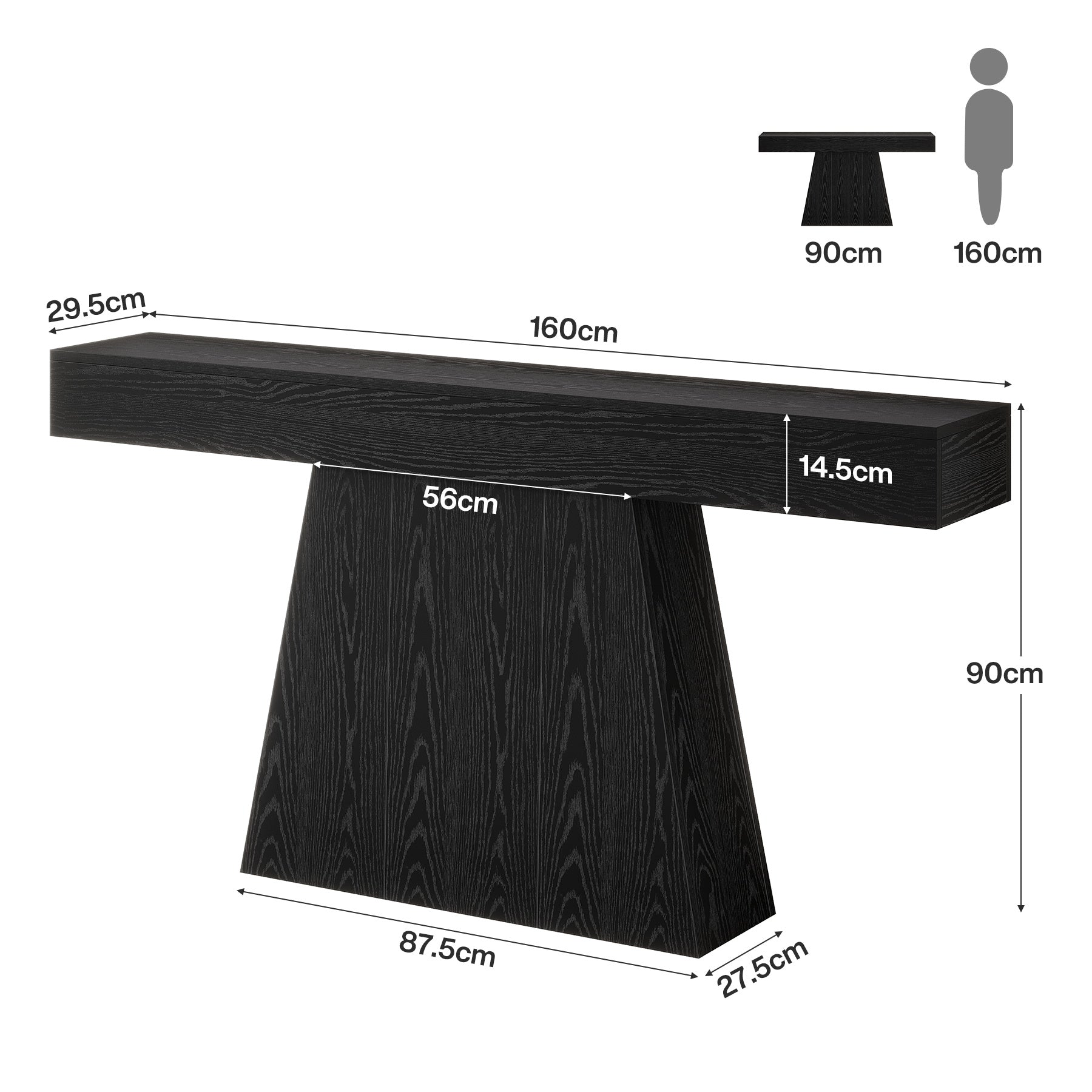 Tribesigns Konsolentisch 160 cm, Schmaler Flurtisch im Farmhouse Stil mit trapezförmigem Gestell