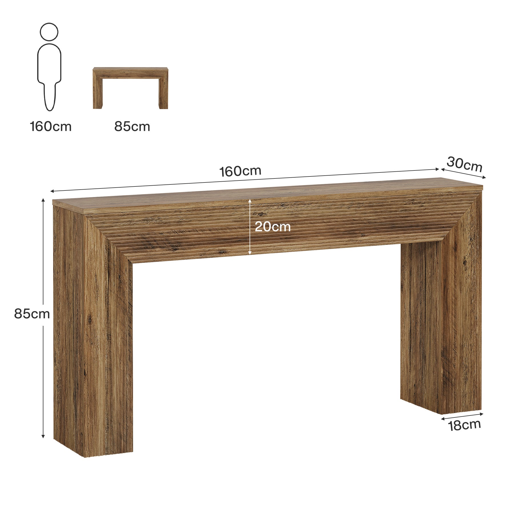 Schmaler Konsolentisch 160 cm, Langer Flurtisch mit Wellenakzenten