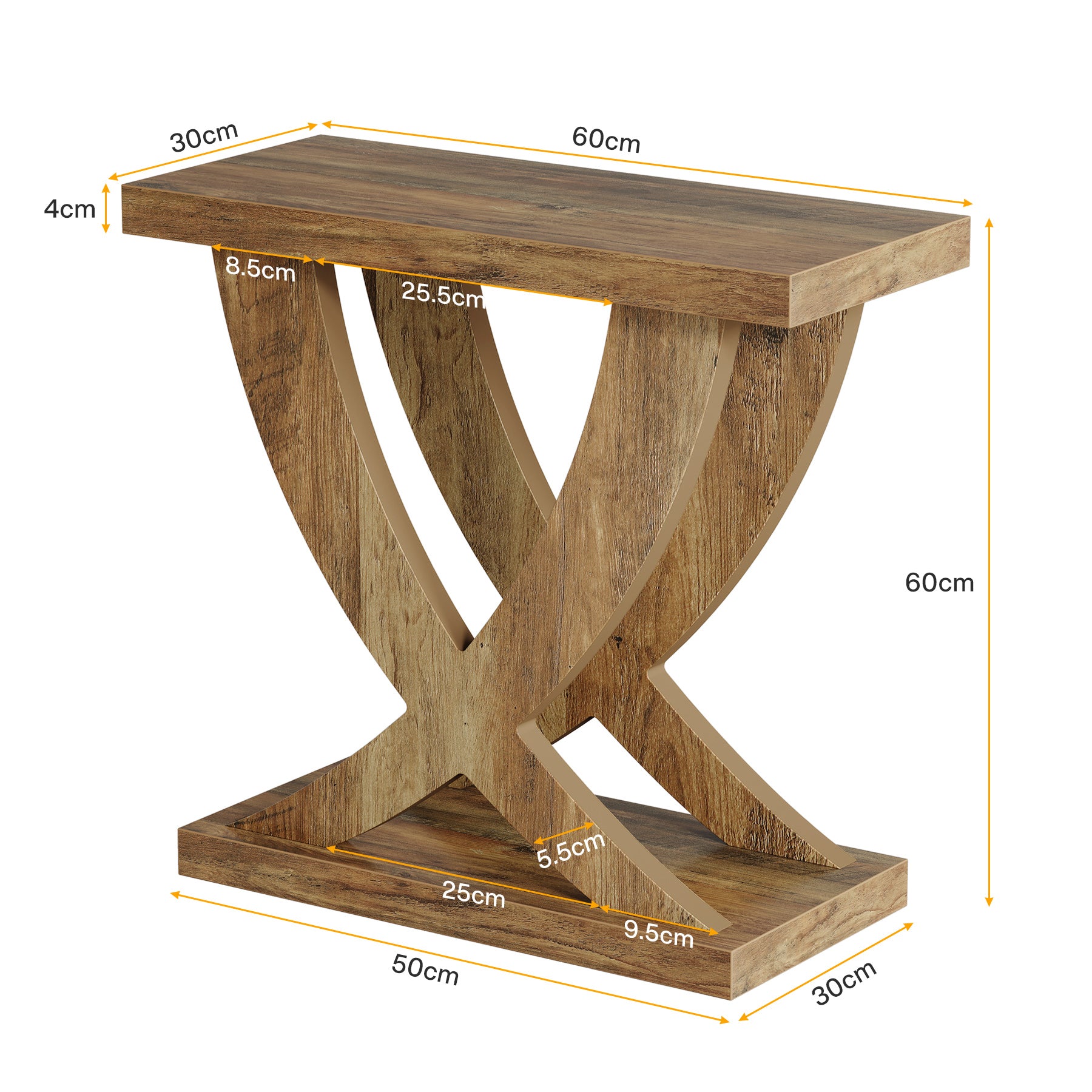 Beistelltisch aus Holz, Beistelltisch im Landhausstil, Nachttisch mit Kreuz-Fischschwanzstütze