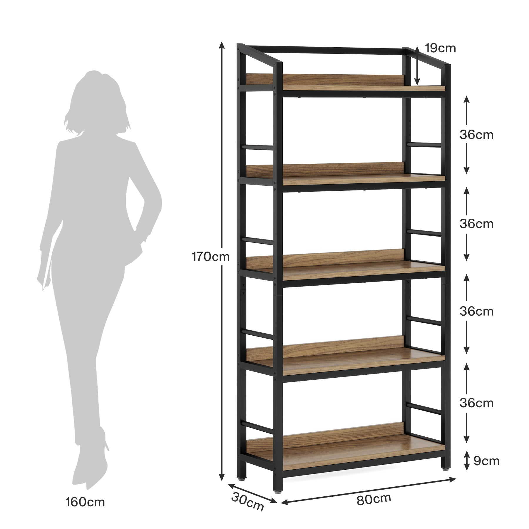 5-stöckiges 170 cm Etageren-Bücherregal fürs Büro