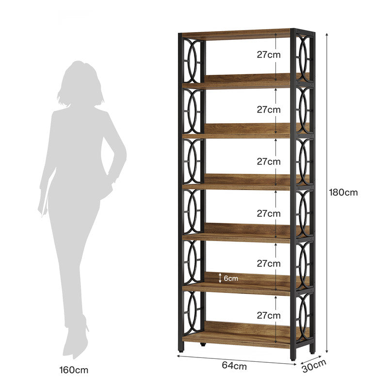 180 cm 6 Etagen Industrielles Bücherregal - Metallrahmen mit offenen Regalen
