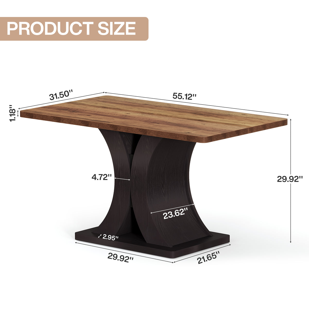 Tribesigns Esstisch 140 cm für 4–6 Personen, Rechteckiger Küchentisch im Landhausstil mit stabilem Metall-Sockel