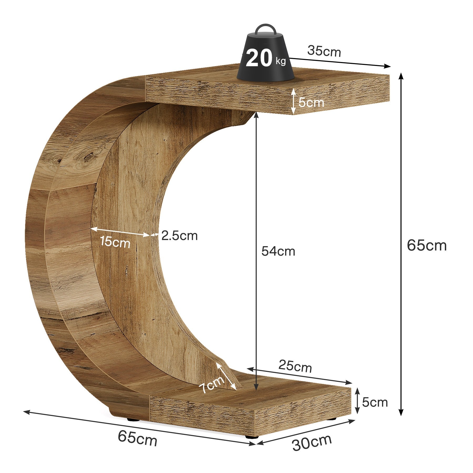 C-förmiger Holz-Beistelltisch für Couch & Sofa
